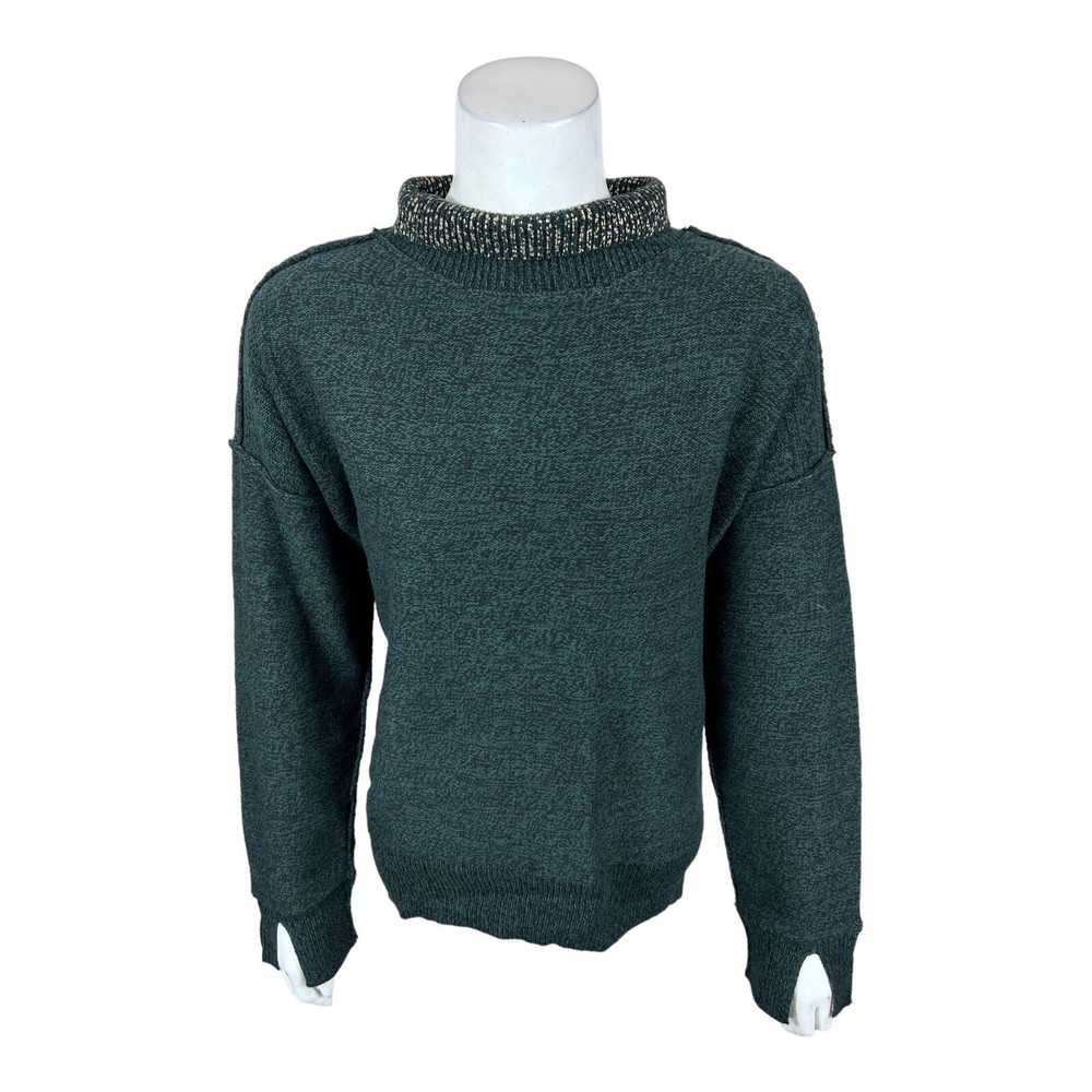 Peace Love World Women's Back Slit Turtleneck Sweater Top Dark Kale Small Size